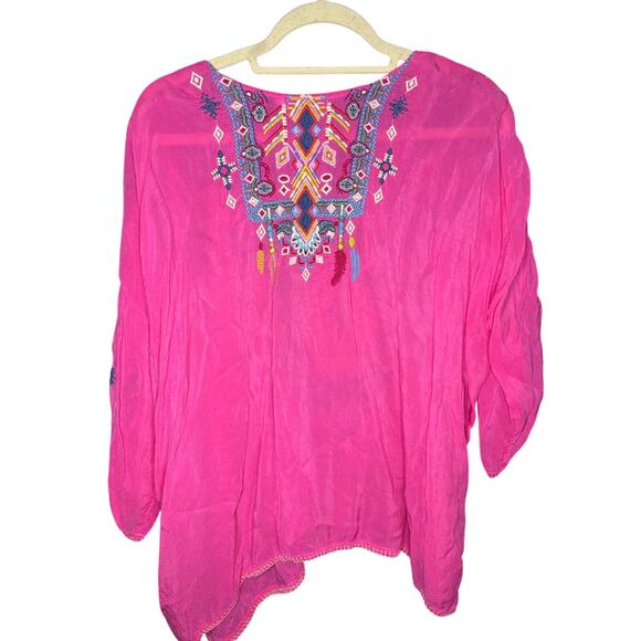 Johnny Was Rangoon Blouse Paradise Pink Embroidered Flowy Top Size XL - Picture 2 of 4